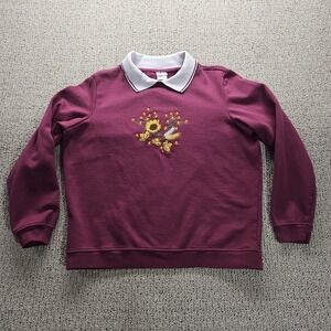 Adrian Delafield Sweater Womens Large‎ Collared Sunflower Grandma Cottage Core